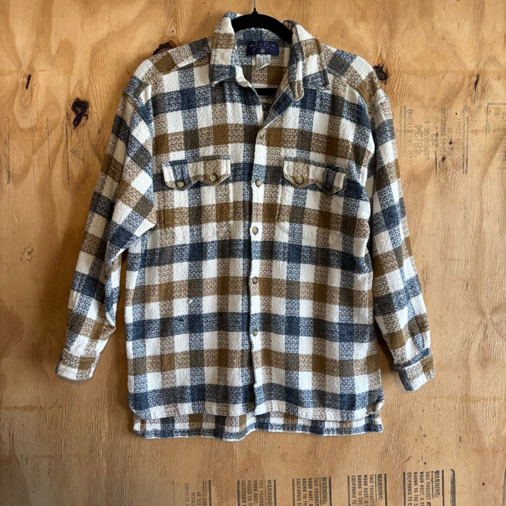 Vintage CZ Basics Blue Brown Plaid 100% Cotton Flannel Long Sleeve Shirt Sz M